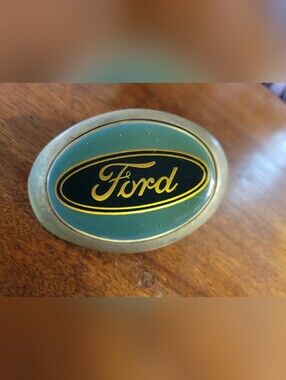 Ford Oval Belt Buckle in Green and Gold On Solid Brass